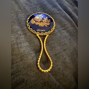 Vintage French Estate Royal Limoges hand Mirror 1970s EUC features French lovers